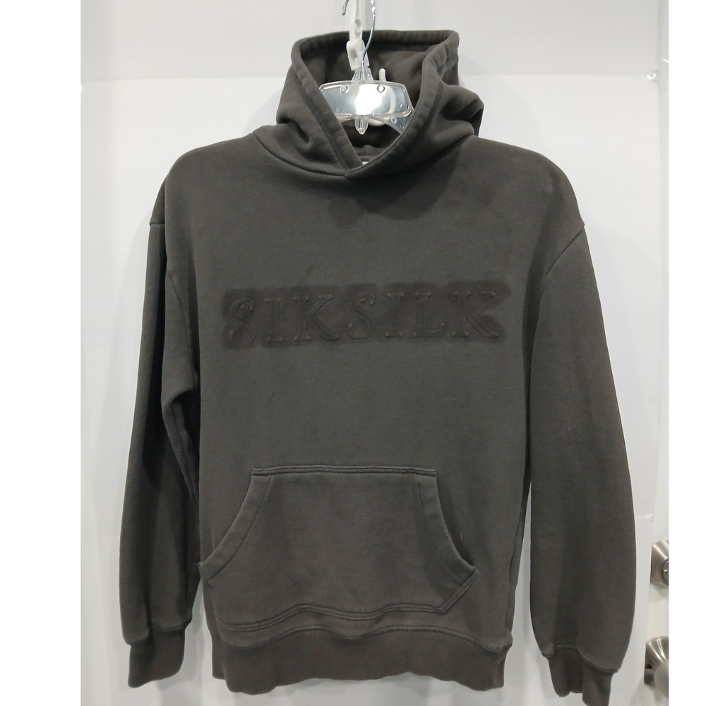 SikSilk Foundation Embossed Hoodie Mens Washed Black Pullover SS-22672‎